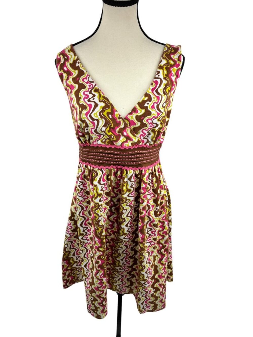 Joyous & Free Y2K Womens Size L Brown Pink Yellow Swirl Sleeveless Dress